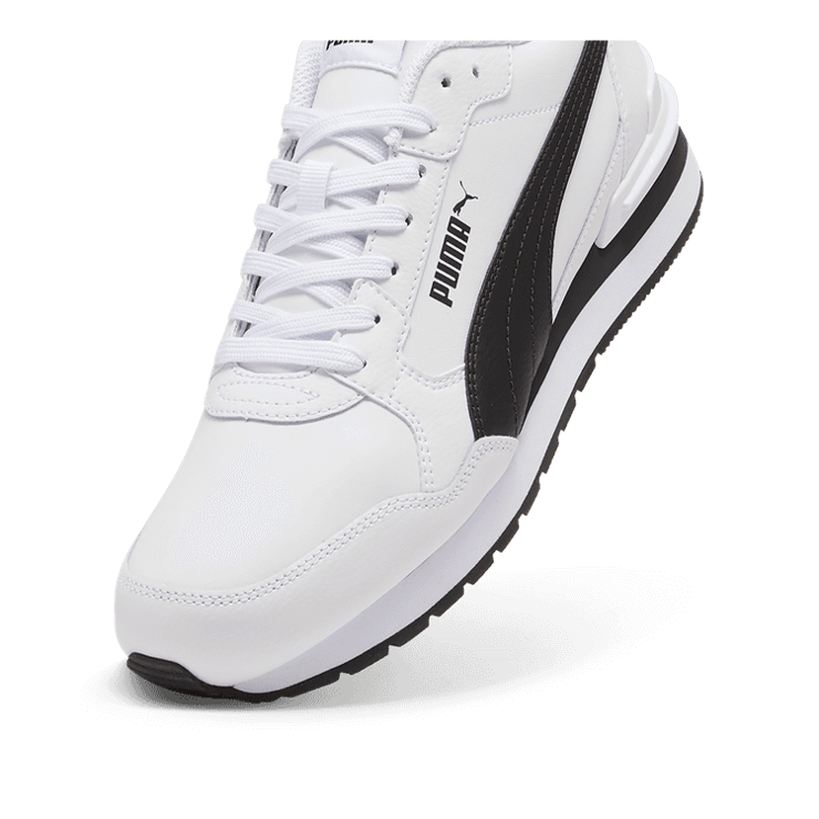 PUMA ST Runner v4 Leather Sneakers in White/Black/Cast Iron Angle 2