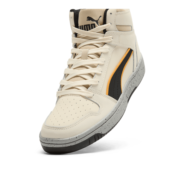 PUMA Rebound LayUp Nylon Sneakers in Alpine Snow/Black/Clementine Angle 2