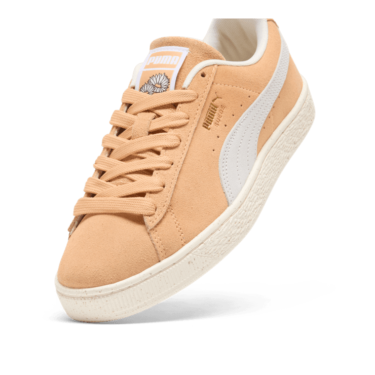 PUMA Suede New Bloom Sneakers in Peach Fizz/Warm White/Team Gold Angle 2