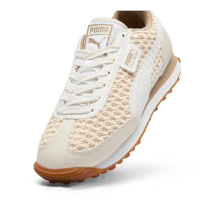 PUMA Easy Rider Knit Sneakers in Warm White/Oak Branch Angle 2