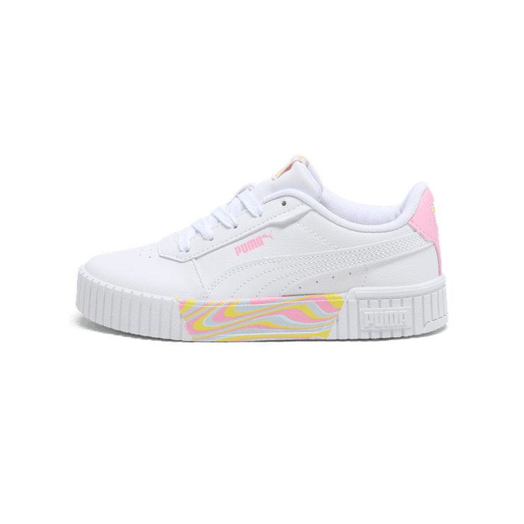PUMA Carina 2.0 Endless Summer Sneakers in White/Pink Lilac/Lemon Meringue (PS) Angle 1