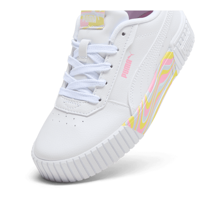 PUMA Carina 2.0 Endless Summer Sneakers in White/Pink Lilac/Lemon Meringue (PS) Angle 2