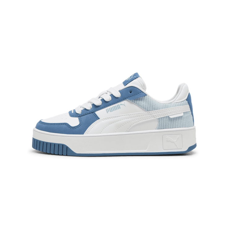 PUMA Carina Street Cord Sneakers in Blue Horizon/White/Frosted Dew (GS) Angle 1