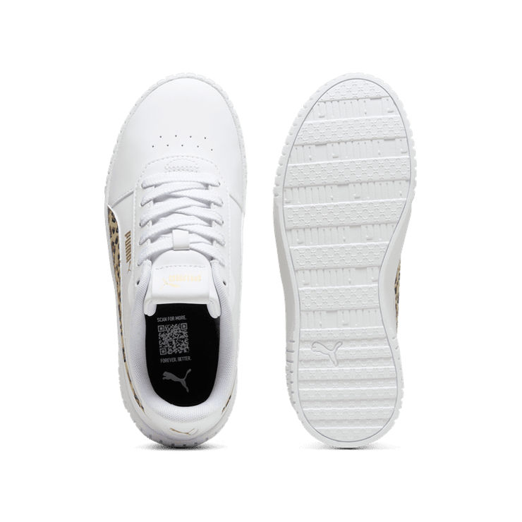 PUMA Carina 2.0 Animal Sneakers in White/Putty/Gold (GS) Angle 0