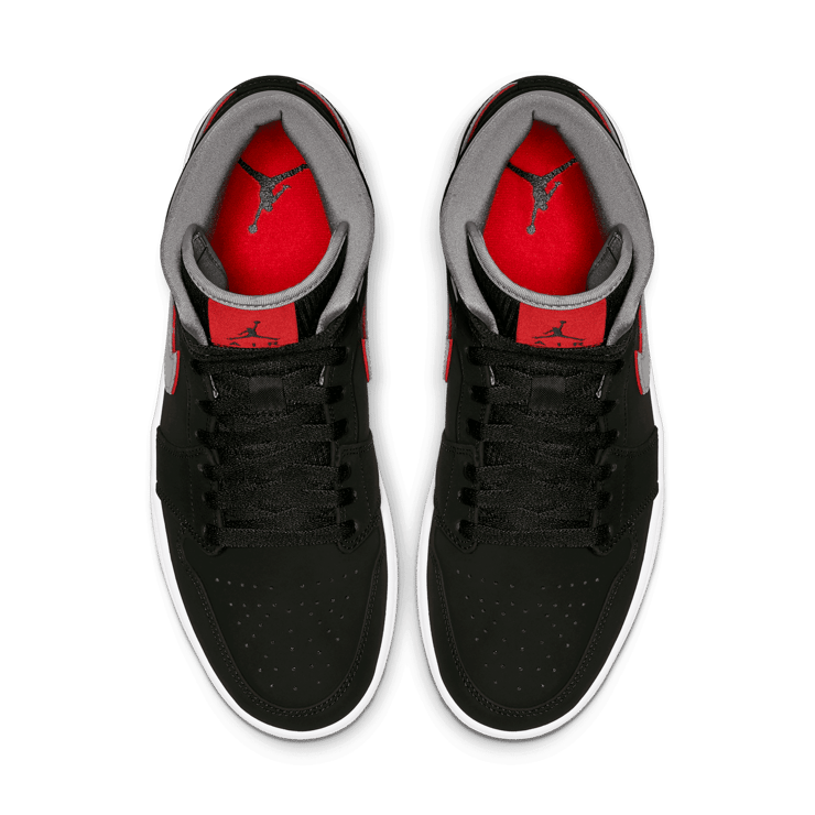 Jordan 1 Mid Black Particle Grey Gym Red Angle 1