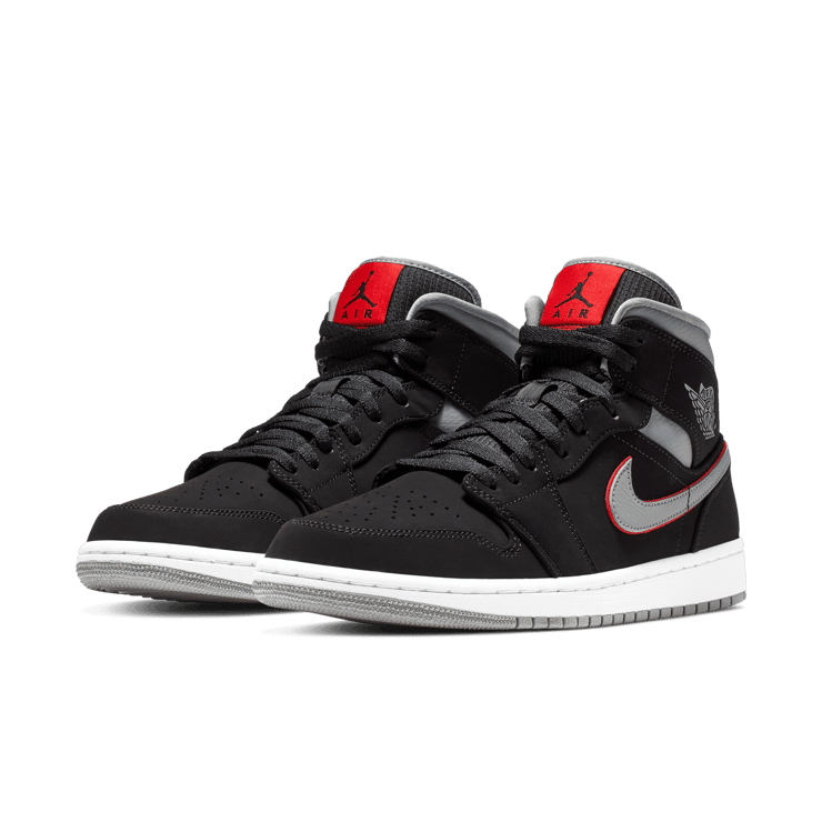 Jordan 1 Mid Black Particle Grey Gym Red Angle 2