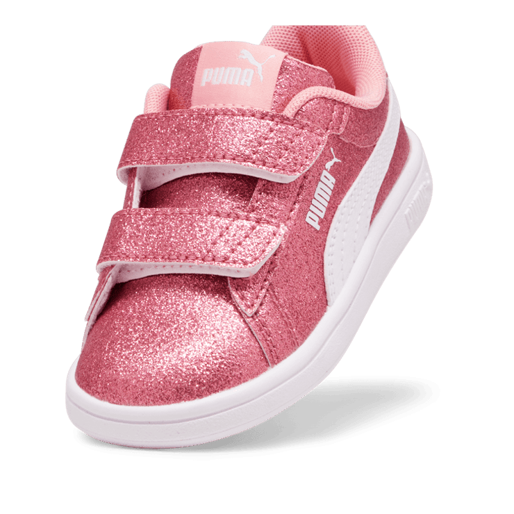 PUMA Smash 3.0 Glitz Glam s' Sneakers in Peach Smoothie/White (TD) Angle 2