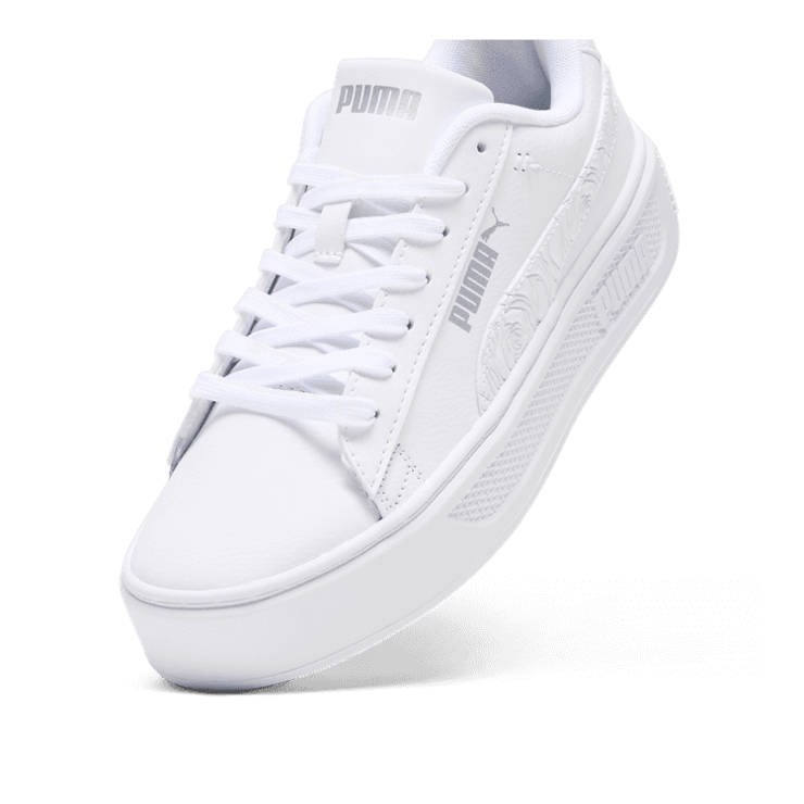 PUMA Smash v3 Platform Sneakers in White/Silver Angle 2
