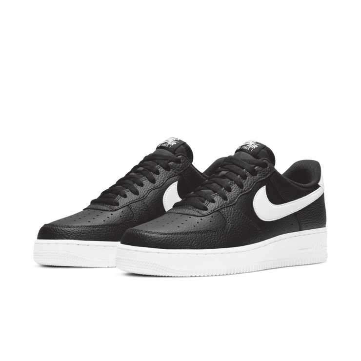 Nike Air Force 1 Low '07 Black White Pebbled Leather Angle 3