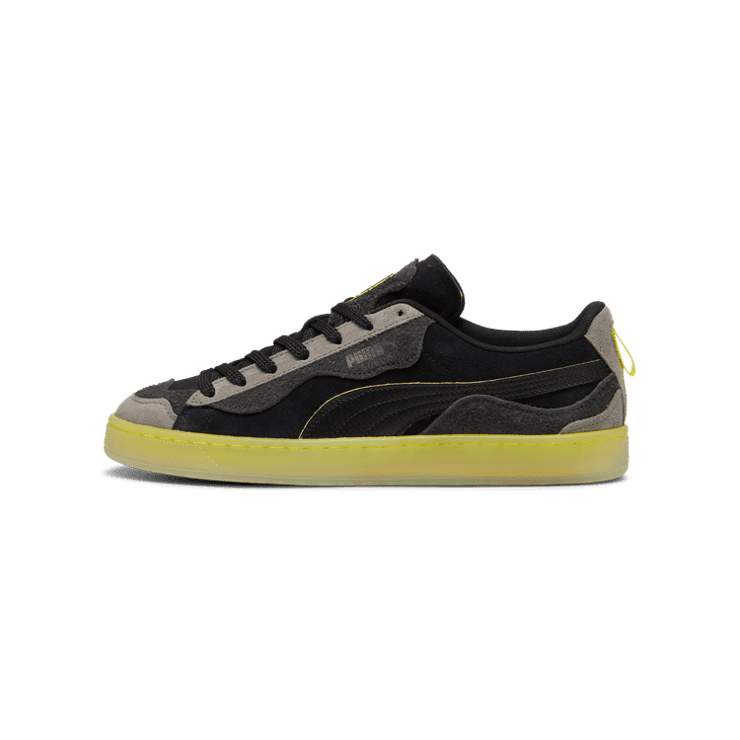 PUMA Scuderia Ferrari Suede Trippy Sneakers in Black/Speed Yellow Angle 1