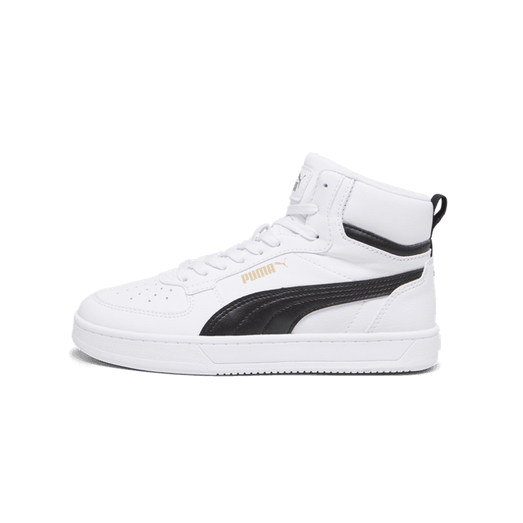 PUMA Caven 2.0 Mid Youth Sneakers in White/Black/Gold Angle 1