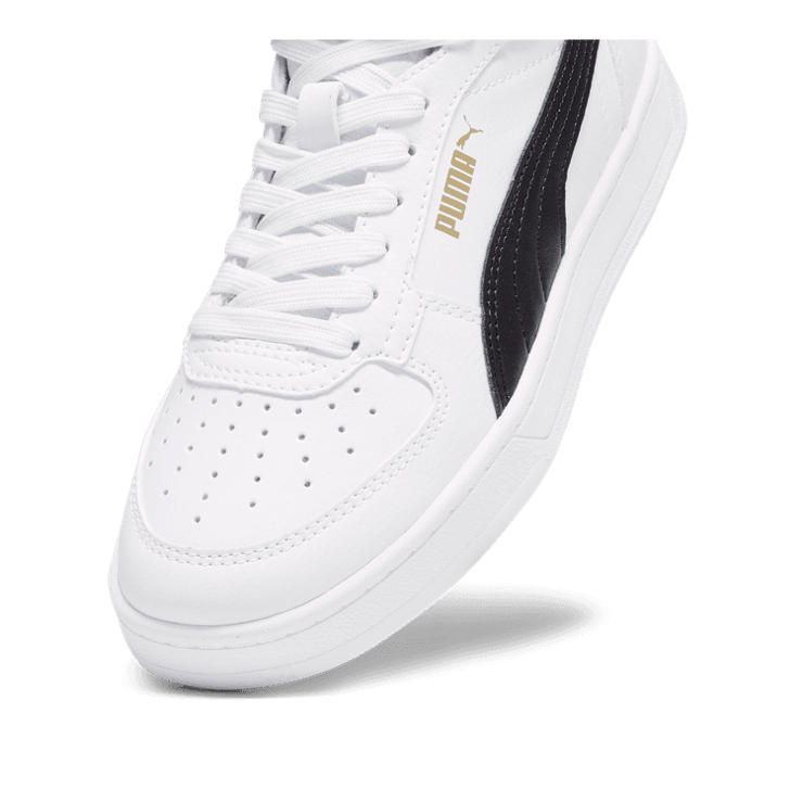 PUMA Caven 2.0 Mid Youth Sneakers in White/Black/Gold Angle 2