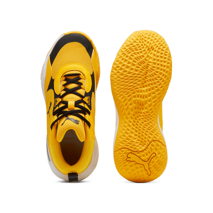 PUMA Playmaker Pro Basketball Youth in Yellow Sizzle/Black Angle 0