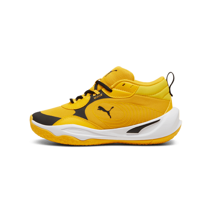 PUMA Playmaker Pro Basketball Youth in Yellow Sizzle/Black Angle 1