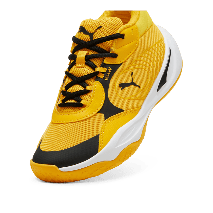 PUMA Playmaker Pro Basketball Youth in Yellow Sizzle/Black Angle 2