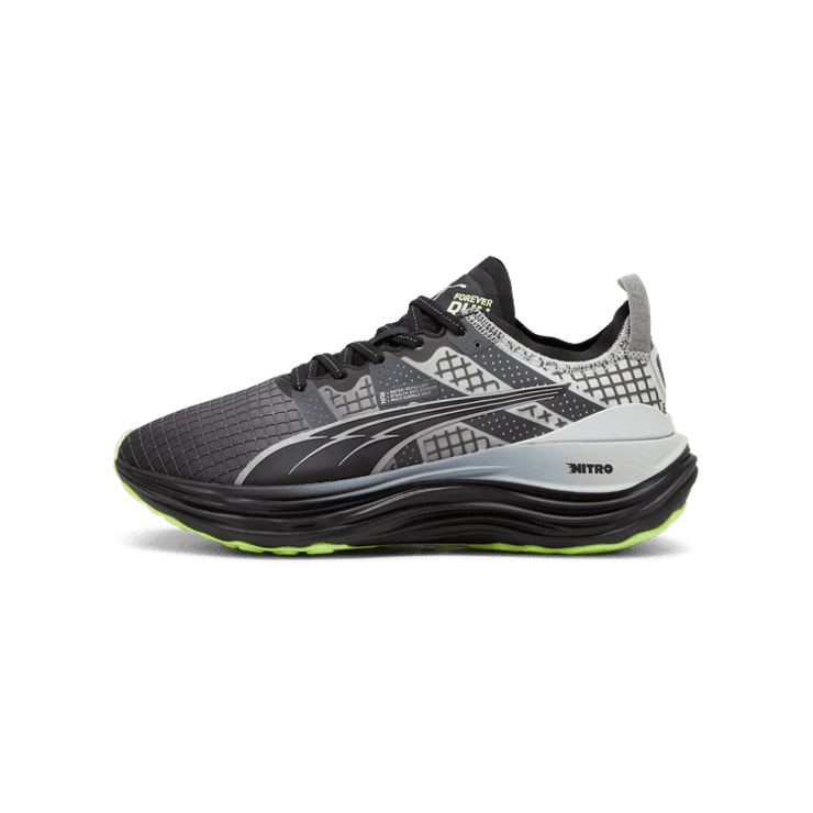 PUMA ForeverRun NITRO⢠Water-Repellent in Black/Glacial Grey/Fizzy Apple Angle 1