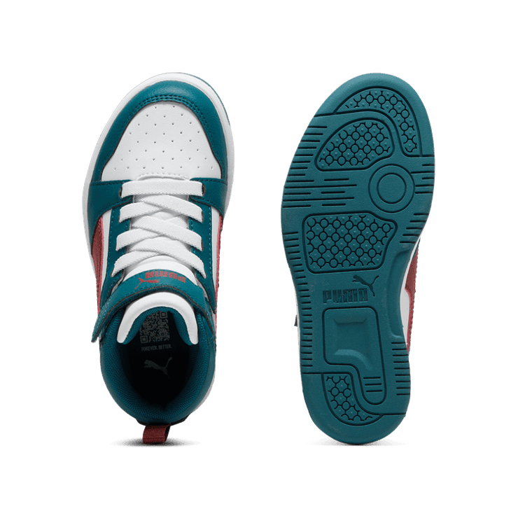 PUMA Rebound V6 Mid Sneakers in Cold Green/Alpine Snow/Intense Red (PS) Angle 0