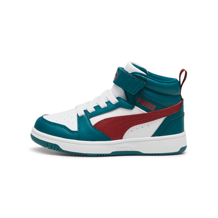PUMA Rebound V6 Mid Sneakers in Cold Green/Alpine Snow/Intense Red (PS) Angle 1