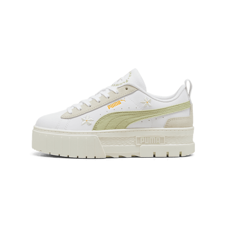 PUMA Mayze Embroidery Sneakers Women in White/Pistachio Green Angle 1