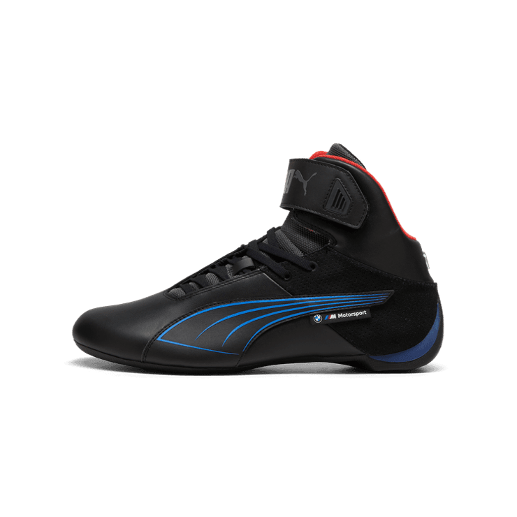 PUMA BMW M Motorsport Future Cat Mid Sneakers in Black/Cool Cobalt Angle 1