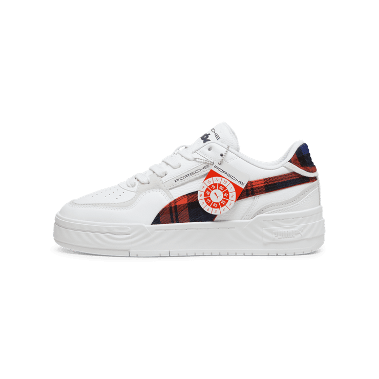 PUMA Porsche Legacy CA Pro Tartan Sneakers in White/Redmazing Angle 1