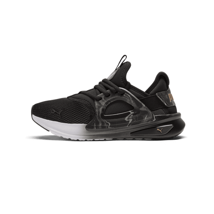 PUMA Softride Enzo Evo Geode Glow Wide Sneakers in Black/Gold Angle 1