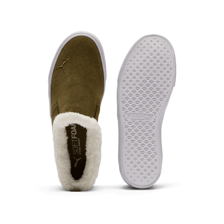 PUMA Bari Comfort Sherpa Slip-On in Wild Willow/White Angle 0