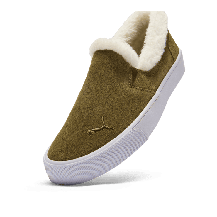 PUMA Bari Comfort Sherpa Slip-On in Wild Willow/White Angle 2