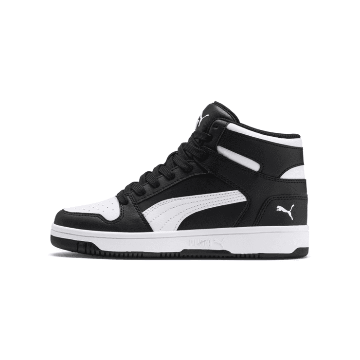 PUMA Rebound LayUp Mid Sneakers Big in Black/White (GS) Angle 1