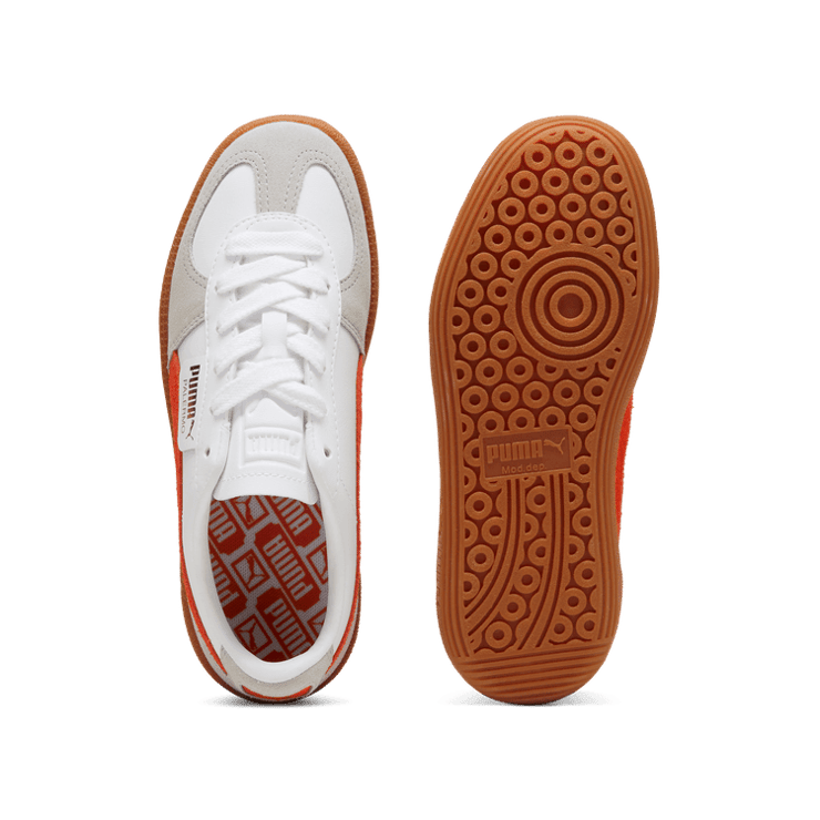 PUMA Palermo Leather Sneakers in White/Redmazing/Gum (GS) Angle 0