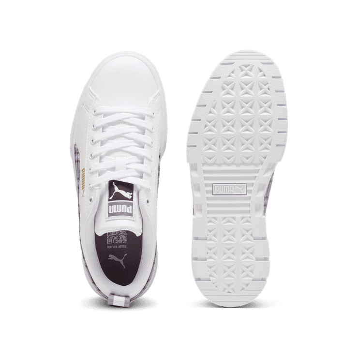 PUMA Mayze Winter Tartan Sneakers in White/Pale Plum (GS) Angle 0