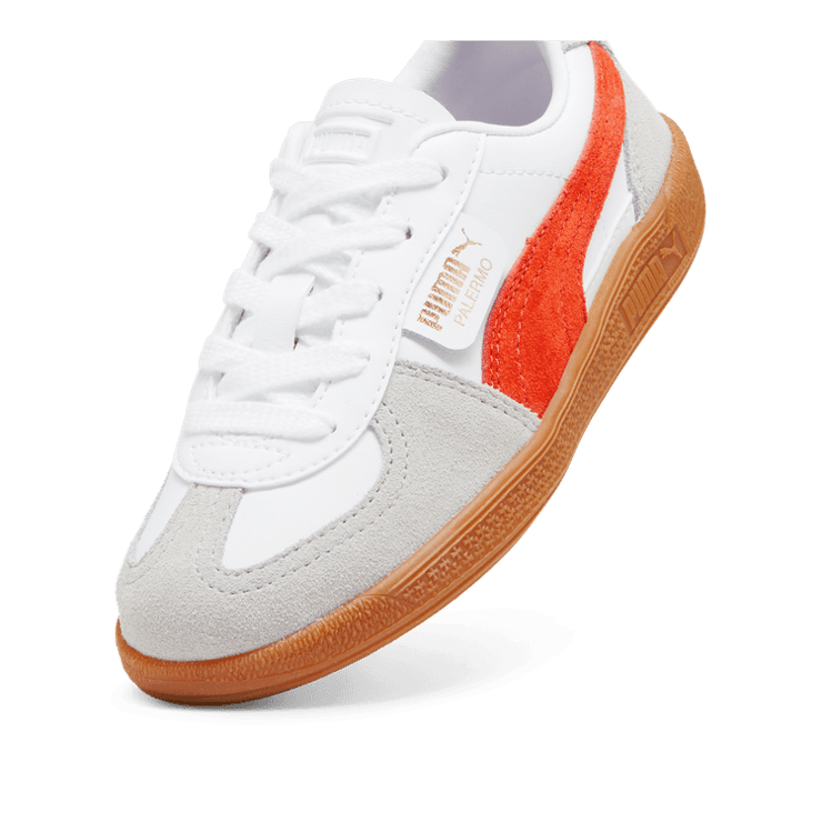 PUMA Palermo Leather Sneakers in White/Redmazing/Gum (PS) Angle 2