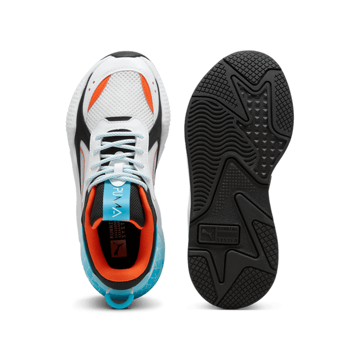 PUMA RS-X Artificial Friends Sneakers in White/Bright Aqua (GS) Angle 0