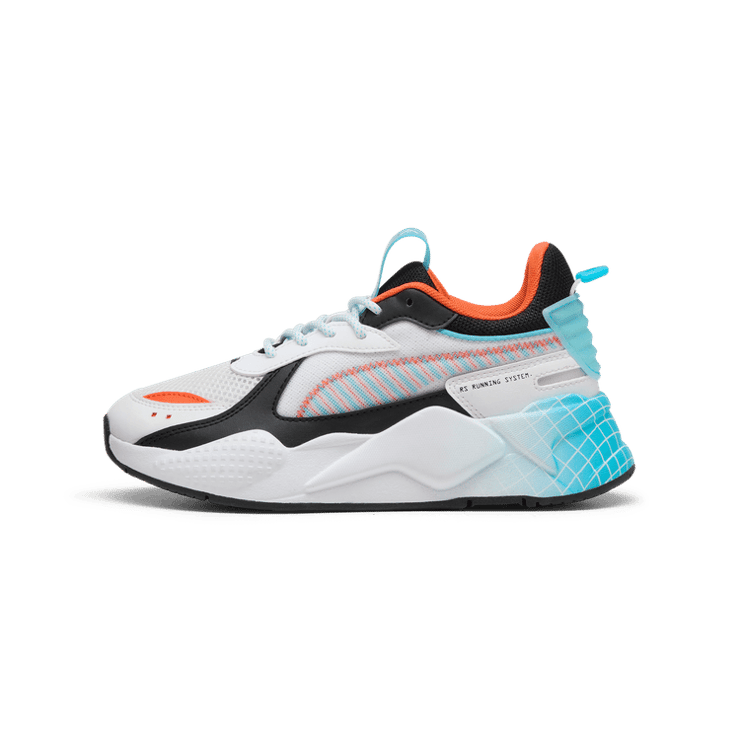 PUMA RS-X Artificial Friends Sneakers in White/Bright Aqua (GS) Angle 1