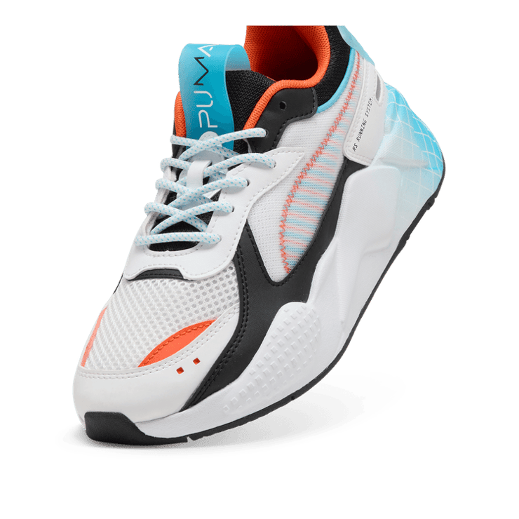 PUMA RS-X Artificial Friends Sneakers in White/Bright Aqua (GS) Angle 2