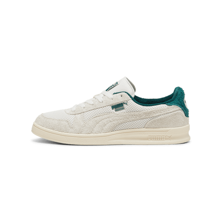 PUMA Indoor Mesh Sneakers in Warm White/Dark Myrtle Angle 1