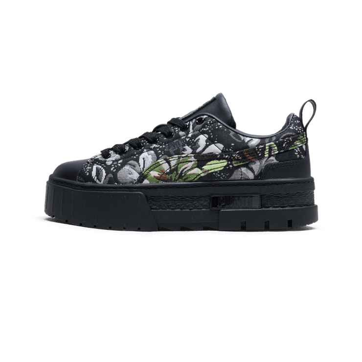 PUMA Mayze Dark Floral Sneakers in Black/Silver/Smokey Grey Angle 1