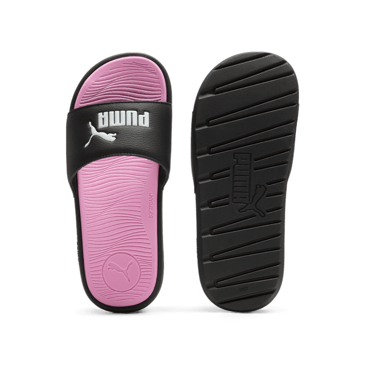 PUMA Cool Cat 2.0 Slides in Black/White/Pale Pink Angle 0