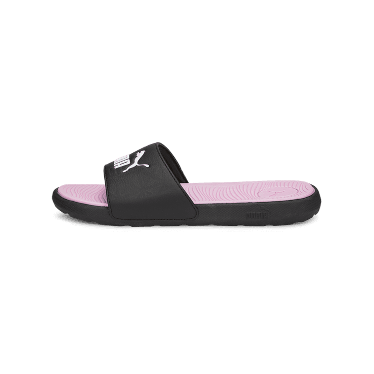 PUMA Cool Cat 2.0 Slides in Black/White/Pale Pink Angle 1