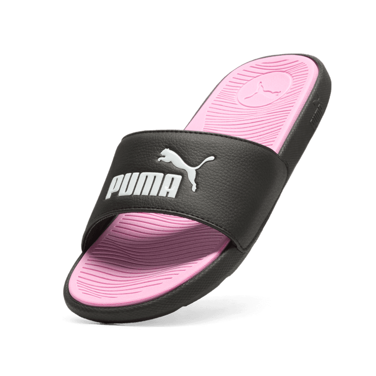 PUMA Cool Cat 2.0 Slides in Black/White/Pale Pink Angle 2