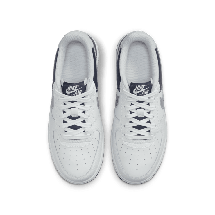 Nike Air Force 1 Low White Silver Navy (GS) Angle 1