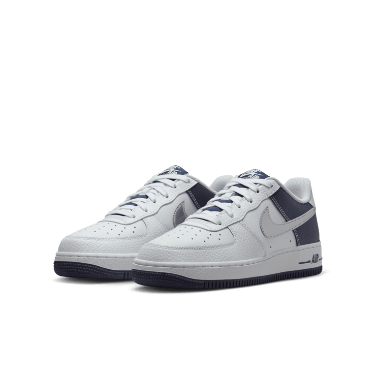 Nike Air Force 1 Low White Silver Navy (GS) Angle 2