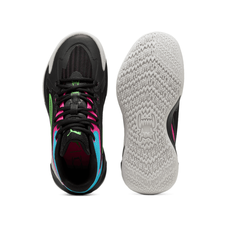 PUMA Dagger Basketball in Black/Fluro Pink Pes (GS) Angle 0