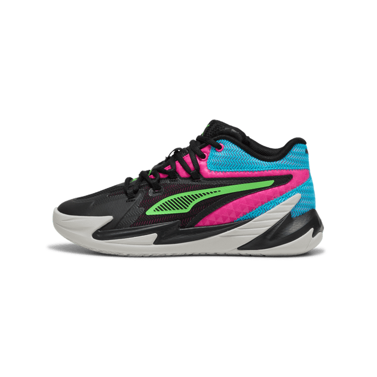 PUMA Dagger Basketball in Black/Fluro Pink Pes (GS) Angle 1