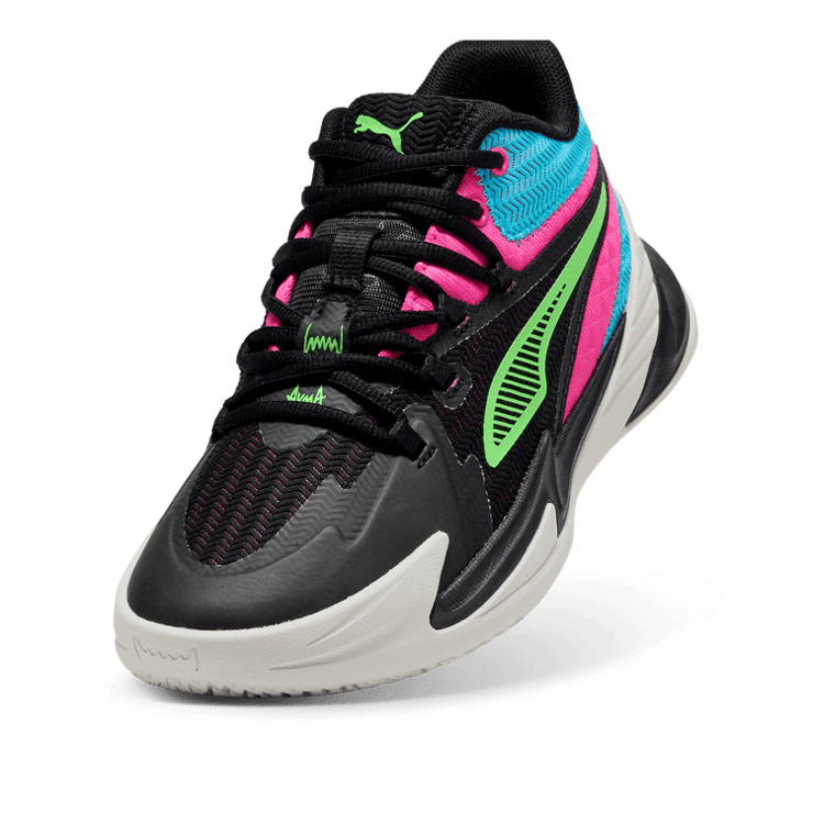 PUMA Dagger Basketball in Black/Fluro Pink Pes (GS) Angle 2
