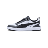PUMA Dribble Sneakers in White/Black/Shadow Grey Angle 1