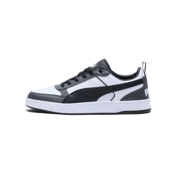 PUMA Dribble Sneakers in White/Black/Shadow Grey Angle 1
