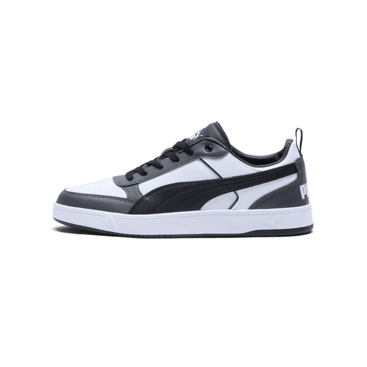 PUMA Dribble Sneakers in White/Black/Shadow Grey Angle 1