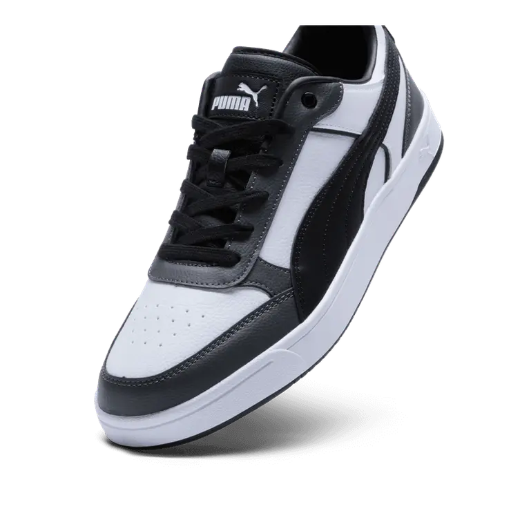 PUMA Dribble Sneakers in White/Black/Shadow Grey Angle 2