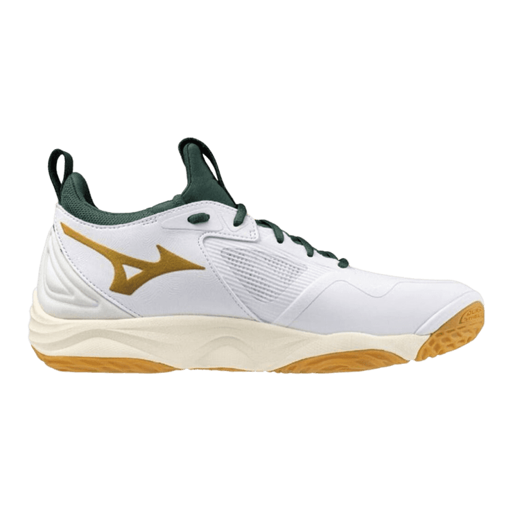 Mizuno Wave Momentum 3 White Green Gold Angle 0